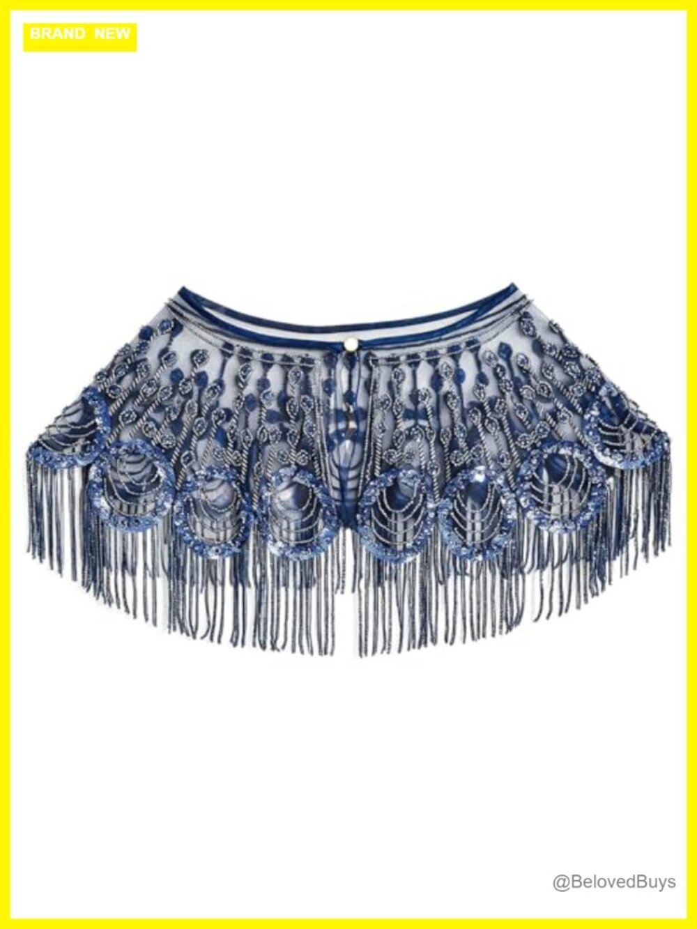 1920s Beaded Sequin Shawl Wrap Fringe Evening Cape Flapper Cover Up